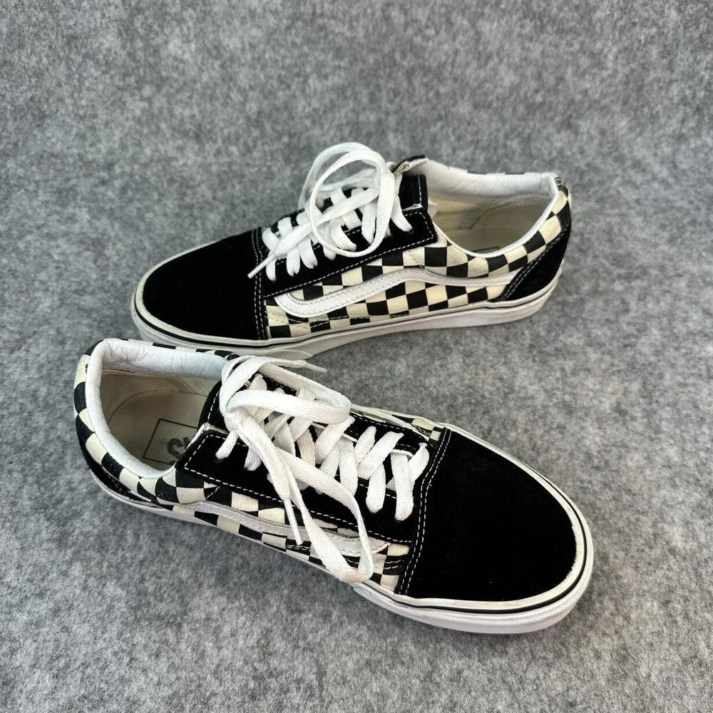 Vans Checker suede Leather Shoes Men's 6.5 Womens 8 White Black Off The Wall - Picture 3 of 10